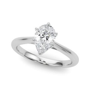 14K White Gold Solitaire Pear Diamond Engagement Ring
