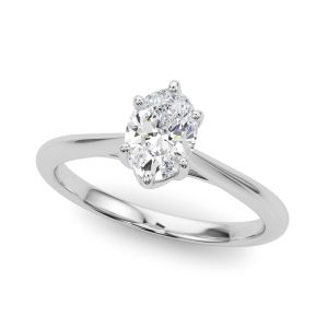14K White Gold Solitaire Oval Diamond Engagement Ring