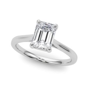 14K White Gold Solitaire Emerald Diamond Engagement Ring