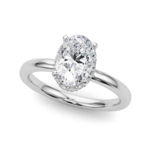 14K White Gold Hidden Halo Halo Oval Diamond Engagement Ring