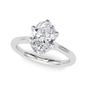 14K White Gold Solitaire Oval Diamond Engagement Ring