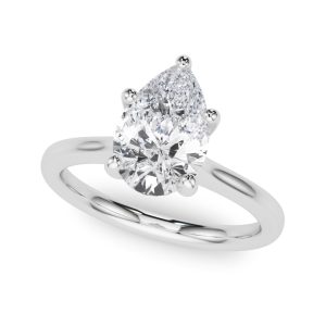 14K White Gold Solitaire Pear Diamond Ring