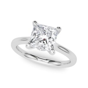 14K White Gold Solitaire Square Diamond Engagement Ring