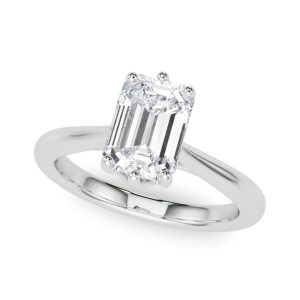 14K White Gold Solitaire Emerald Diamond Engagement Ring