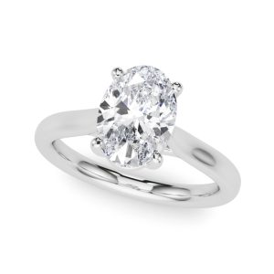 14K White Gold Solitaire Oval Diamond Engagement Ring