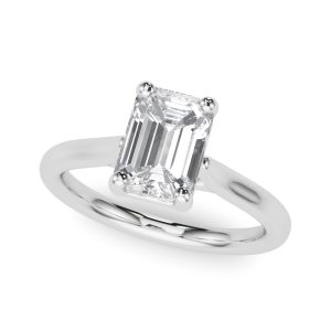 14K White Gold Solitaire Emerald Diamond Engagement Ring