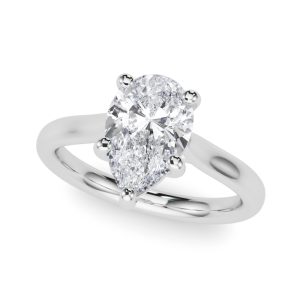14K White Gold Solitaire Pear Diamond Ring