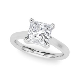 14K White Gold Solitaire Square Diamond Engagement Ring