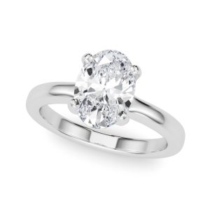 14K White Gold Solitaire Oval Diamond Engagement Ring