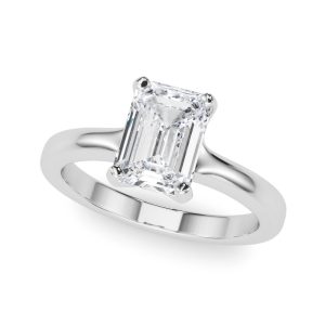 14K White Gold Solitaire Emerald Diamond Ring