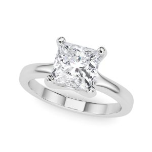 14K White Gold Solitaire Square Diamond Engagement Ring