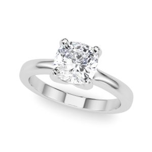14K White Gold Solitaire Cushion Diamond Engagement Ring