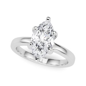 14K White Gold Solitaire Marquise Diamond Engagement Ring
